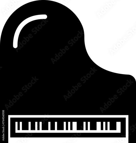 Piano Icon Grand Piano Symbol and Musical Instrument Group, Keyboard, Classical Music, Electric Piano, Melody, Performance, Entertainment Vector in Black Flat Style