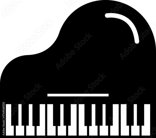 Piano Icon Grand Piano Symbol and Musical Instrument Group, Keyboard, Classical Music, Electric Piano, Melody, Performance, Entertainment Vector in Black Flat Style