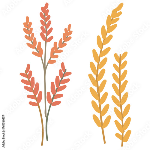An EPS format illustration, vector, simple flat 2D icon, minimalist design, icon set, A Simple 2D vibrant brown rice illustration isolated on a white background