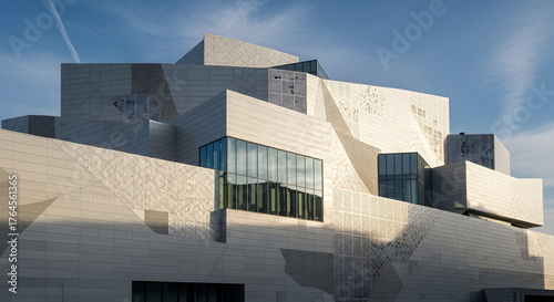 Modern architecture of the muhle tiefenbrunnen in zurich, switzerland on sunny day