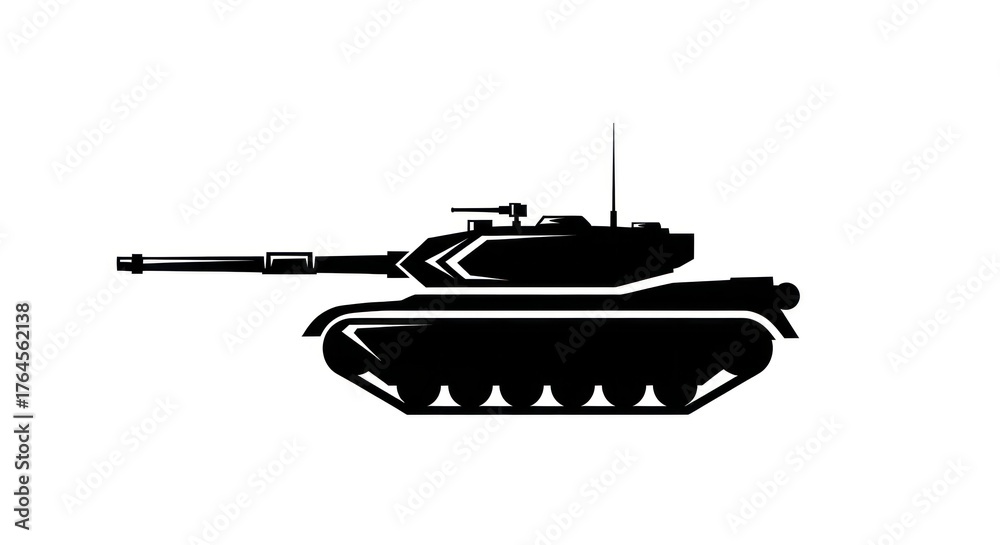 Fototapeta premium Powerful Military Tank Silhouette on White Background.