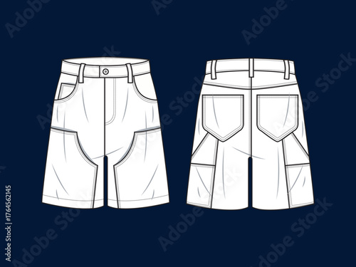 bermuda pants technical drawing fashion mockup garment jeans flat asset element concept digital art