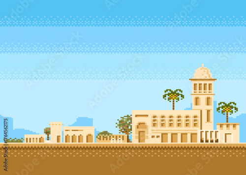 Pixel game scene of environment of the Arab countries, Arab Architecture.