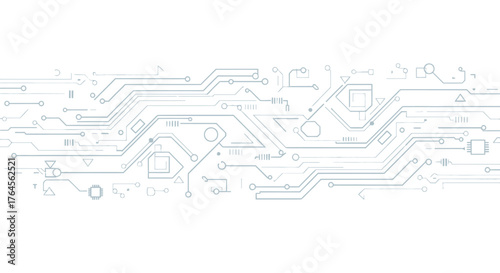 Futuristic circuit board pattern with geometric shapes and lines
