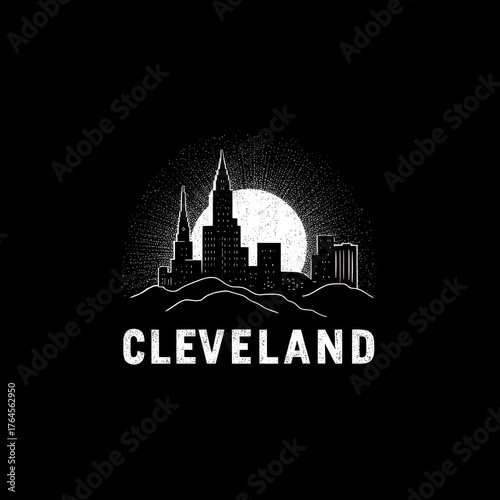 Wallpaper Mural Cleveland Illustration. City Logo with Ohio Skyline Silhouette in Black Torontodigital.ca