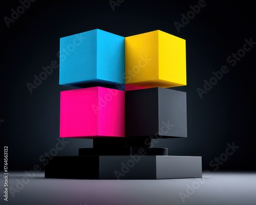 CMYK Target. Cross Colors in 3D for Printing with Black, Magenta, Yellow, Cyan