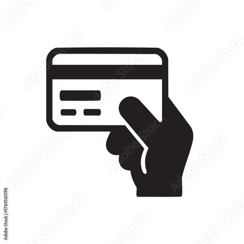 A hand holding a credit card simple black and white icon