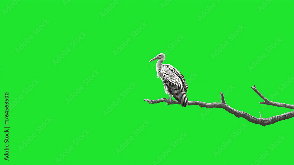 Fototapeta premium Griffon bird perched on green branch, full body visible