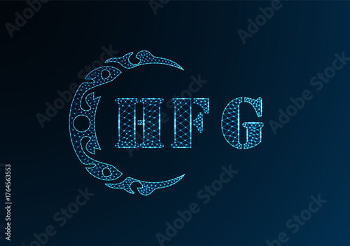 Low poly letter logo HFG design. HFG letter logo low poly vector design on blue color gradient background. HFG logo low poly design