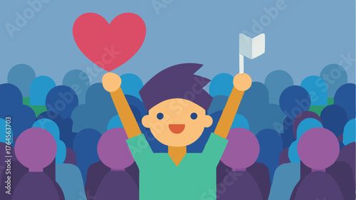 A passionate fan holding a handmade sign in support of their favorite artist amidst a crowded audience.