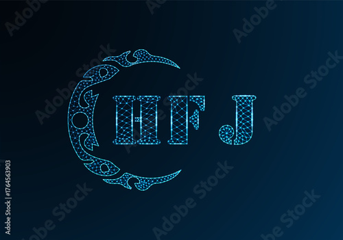 Low poly letter logo HFJ design. HFJ letter logo low poly vector design on blue color gradient background. HFJ logo low poly design