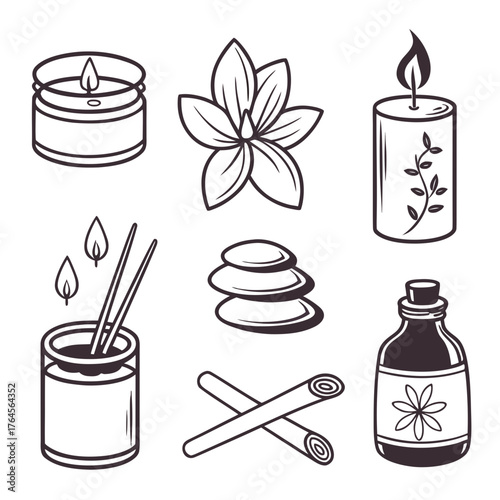 Aromatic spa treatment elements in monochrome style