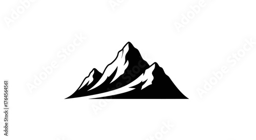 Black and white mountain range silhouette against a white background.