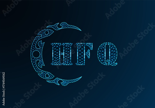 Low poly letter logo HFQ design. HFQ letter logo low poly vector design on blue color gradient background. HFQ logo low poly design