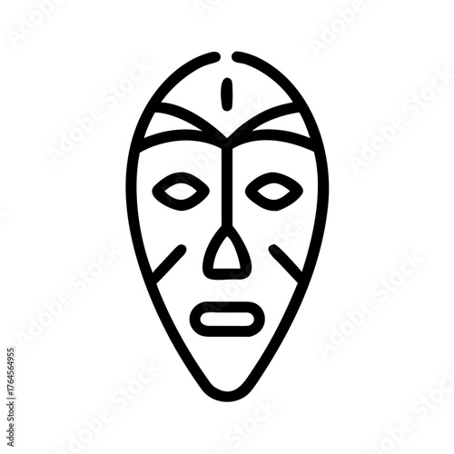 Minimal line icon of traditional tribal mask with stylized facial features

