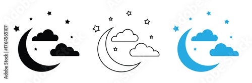 Moon vector icons. Moon icon set. Vector lunar collection. Moon with stars,Dreamy crescent moon and stars icon set for magical night designs and sleep themes,
