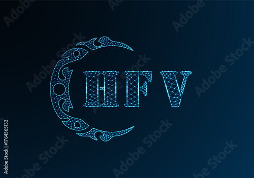Low poly letter logo HFV design. HFV letter logo low poly vector design on blue color gradient background. HFV logo low poly design
