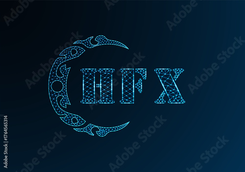 Low poly letter logo HFX design. HFX letter logo low poly vector design on blue color gradient background. HFX logo low poly design