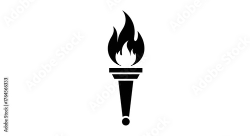 Black and White Torch with Flame Illustration.