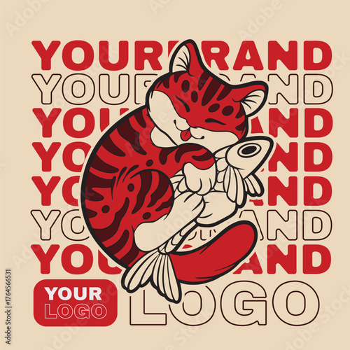 Cartoon maneki neko cat. Vector illustration	
