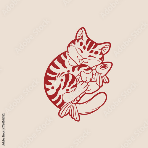 Cartoon maneki neko cat. Vector illustration	
