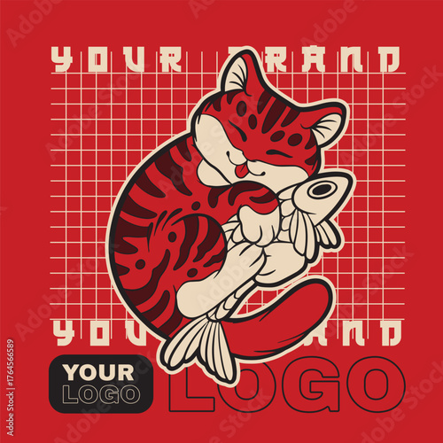 Cartoon maneki neko cat. Vector illustration	
