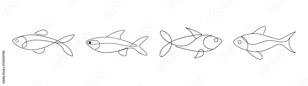 Obraz premium Detailed ink sketch of three rummy nose tetra fish swimming in close proximity underwater