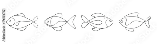 Four stylized fish outlines with intricate internal details and geometric patterns for creative design projects
