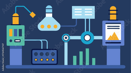 A controlled environment chamber where sensors collect data on various manufacturing conditions with insights shared live on a digital dashboard.
