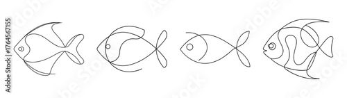 Four monochrome sketch styles of a silver dollar fish for aquatic design and marine life art projects