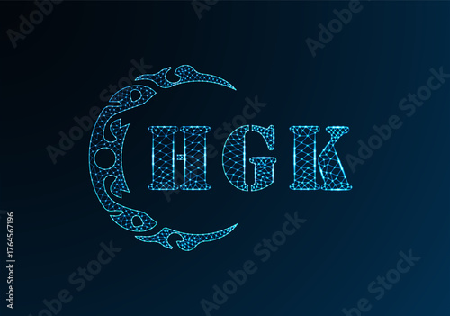 Low poly letter logo HGK design. HGK letter logo low poly vector design on blue color gradient background. HGK logo low poly design
