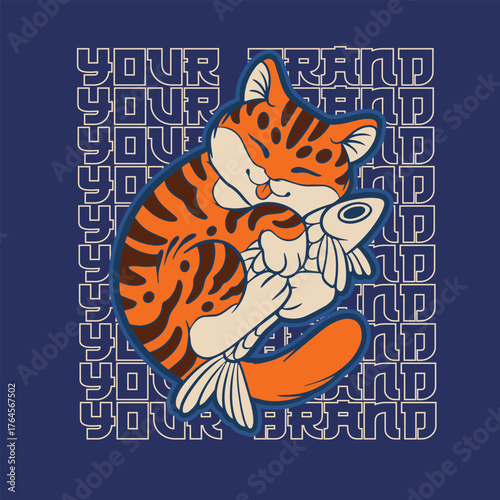 Cartoon maneki neko cat. Vector illustration	
