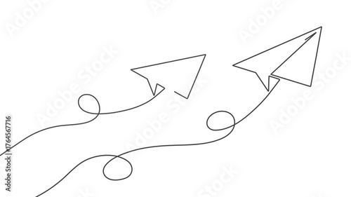Paper airplane is flying. Business concept. One line drawing.