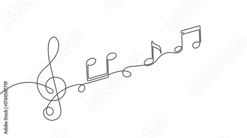 Musical notes .Musical concept. Continuous line drawing. 