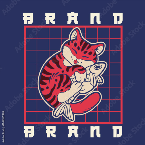 Cartoon maneki neko cat. Vector illustration	
