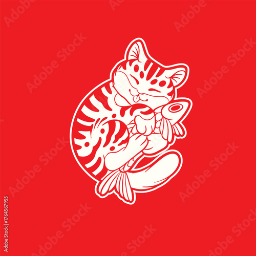 Cartoon maneki neko cat. Vector illustration	
