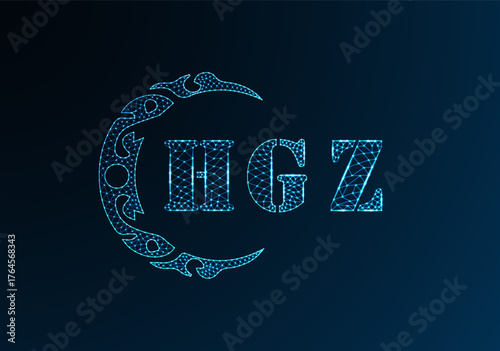 Low poly letter logo HGZ design. HGZ letter logo low poly vector design on blue color gradient background. HGZ logo low poly design