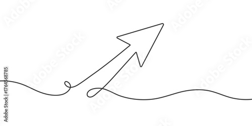 Direction arrow. Financial growth .Business concept. One line drawing. Vector illustration .