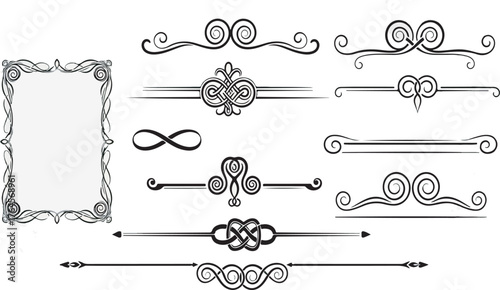 Elegant vintage decorative elements vector set including page dividers, ornate borders, and flourishes