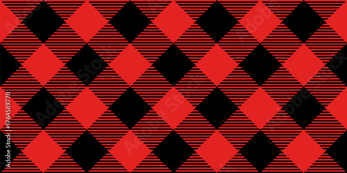 Diagonal red and black buffalo plaid check seamless vector pattern for fabric and backgrounds