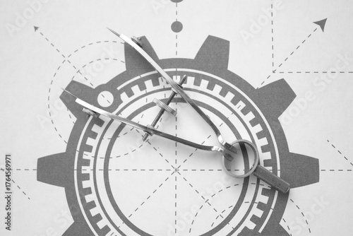 Gear drawing. Engineering industrial background. Technology banner.