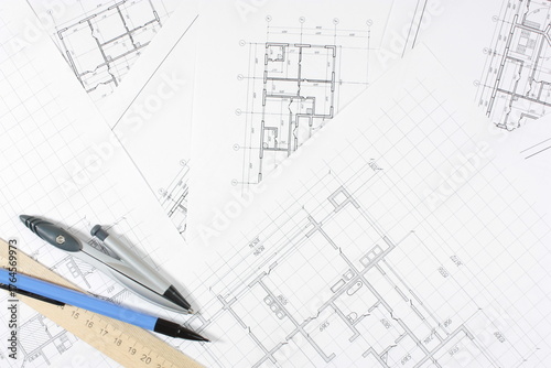 Architectural plan .House plan project .Engineering design .Industrial construction of houses .