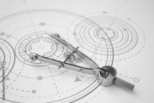 Mechanics engineering industry . New technologies. Paper drawing.