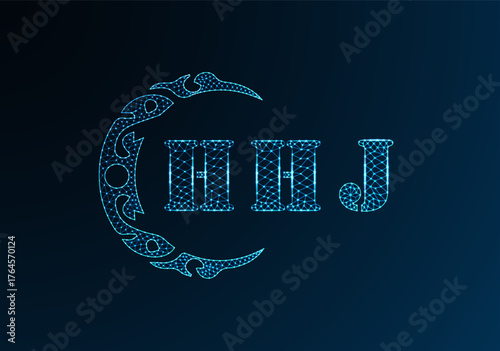 Low poly letter logo HHJ design. HHJ letter logo low poly vector design on blue color gradient background. HHJ logo low poly design