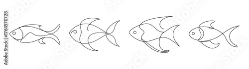 Four bolivian ram cichlid fish designs featuring intricate black line art and artistic details
