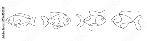 Four distinct dwarf cichlid fish styles line art showing varied fin and body shapes for aquarium enthusiasts