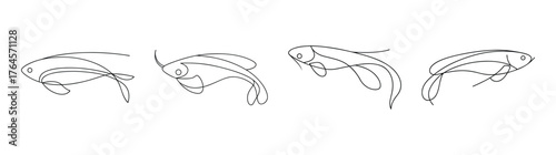 Intricate line art depicting two transparent glass catfish swimming gracefully underwater scene