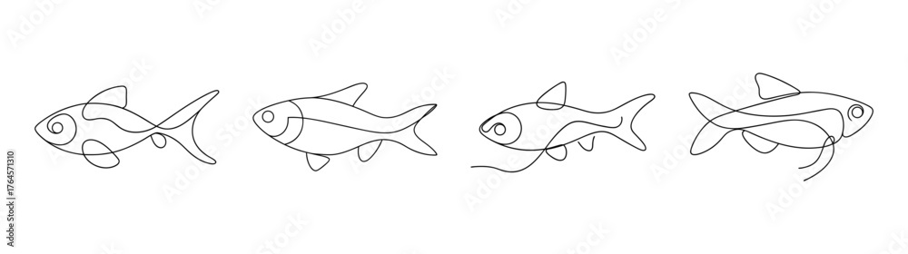 Fototapeta premium Harlequin rasbora fish line art drawing delicate sketch aquatic animal underwater life