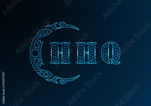 Low poly letter logo HHQ design. HHQ letter logo low poly vector design on blue color gradient background. HHQ logo low poly design