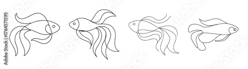Artistic line drawing of a betta fish with flowing fins gracefully swimming in aquatic environment